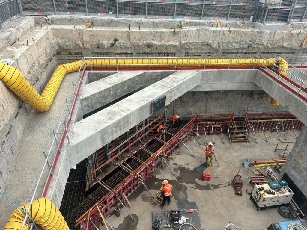 Below ground level construction site for highway